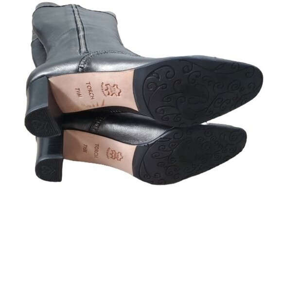 BRIGHTON TORCH PEWTER LEATHER CROC PATENT EMBOSSED TRIM ZIP BOOTS new 7.5 - Picture 8 of 10